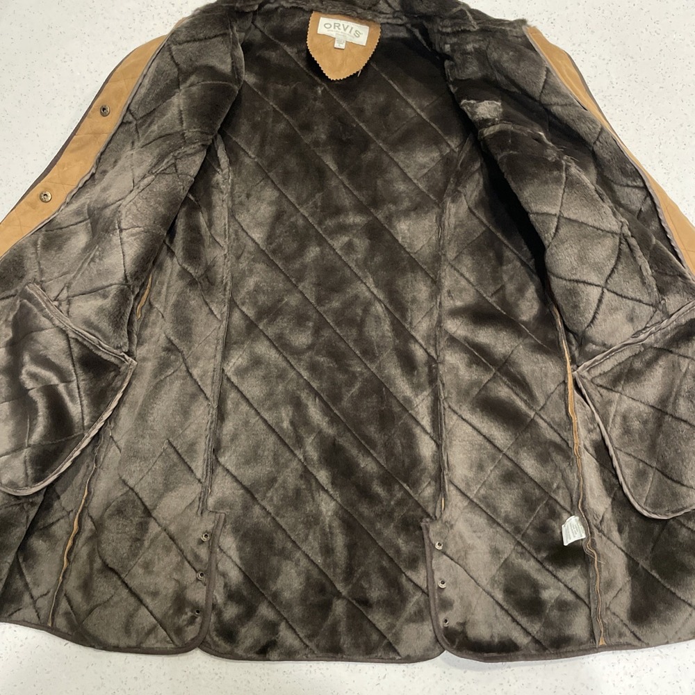 Orvis Quilted Coat Womens Faux Suede Faux Fur Lined Large Chore Coat Western - Picture 4 of 7